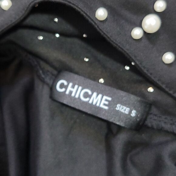 Black Bodycon Keyhole Pearl Accent Chocker Dress Size S - Picture 10 of 13